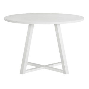 English Elm Edo Round Trestle Dining Set Rubberwood Boucle Chairs Contemporary Five Piece White T2574S00376