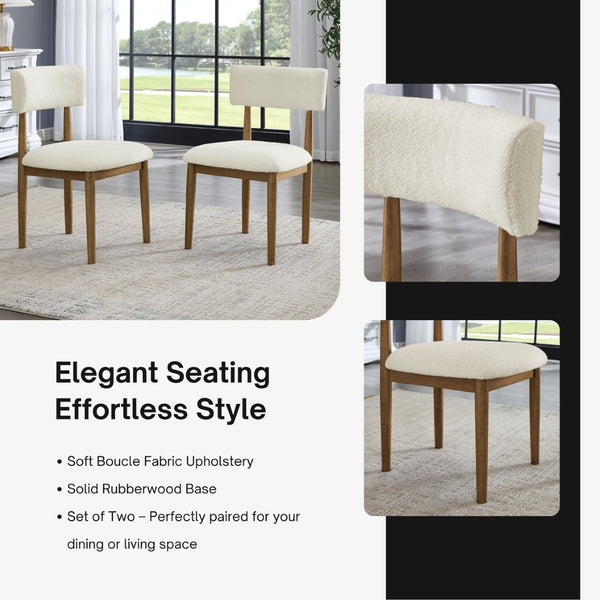 English Elm Edo Round Trestle Dining Set Rubberwood Boucle Chairs Contemporary Five Piece Oak, White T2574S00377