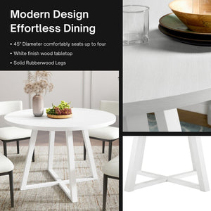 English Elm Edo Round Trestle Dining Set Rubberwood Boucle Chairs Contemporary Five Piece Oak, White T2574S00377
