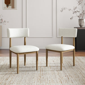 English Elm Edo Round Trestle Dining Set Rubberwood Boucle Chairs Contemporary Five Piece Oak, White T2574S00377