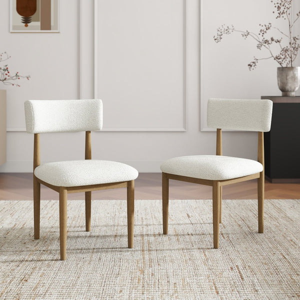 English Elm Edo Round Trestle Dining Set Rubberwood Boucle Chairs Contemporary Five Piece Oak, White T2574S00377