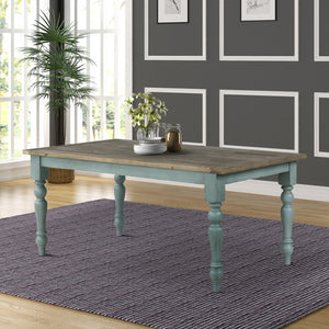 English Elm Prato Farmhouse Dining Set with Four Cross Back Chairs Carved Pine and Antique Blue T2574S00378