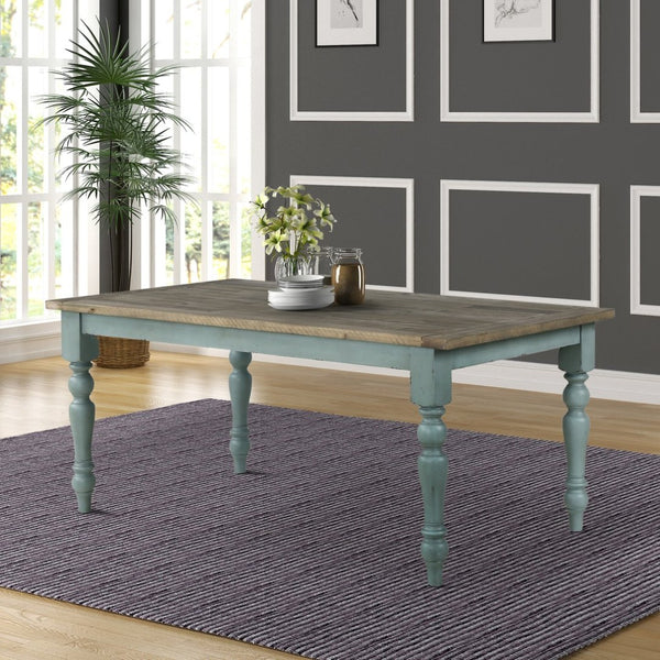 English Elm Prato Farmhouse Dining Set with Four Cross Back Chairs Carved Pine and Antique Blue T2574S00378