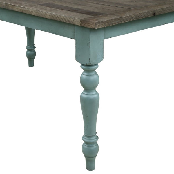 English Elm Prato Farmhouse Dining Set Solid Pine Table Six Cross Back Chairs Antique Blue T2574S00379