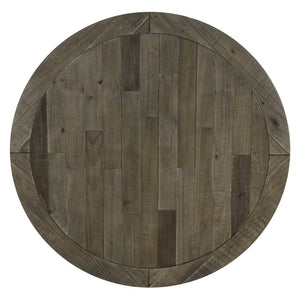 English Elm Prato Round Farmhouse Dining Table Carved Pedestal Base Seats Four Antique Finish T2574S00380