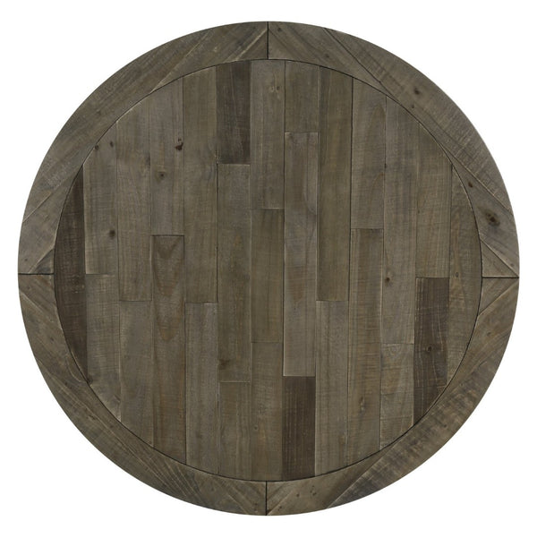 English Elm Prato Round Farmhouse Dining Table Carved Pedestal Base Seats Four Antique Finish T2574S00380