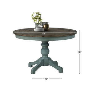 English Elm Prato Round Farmhouse Dining Table Carved Pedestal Base Seats Four Antique Finish T2574S00380