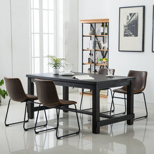English Elm Bronco Weathered Wood Rectangular Dining Set with Pu Leather Upholstered Chairs Antique Brown T2574S00381