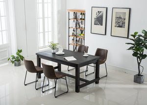 English Elm Bronco Weathered Wood Rectangular Dining Set with Pu Leather Upholstered Chairs Antique Brown T2574S00381