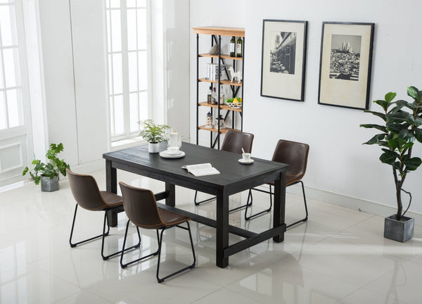 English Elm Bronco Weathered Wood Rectangular Dining Set with Pu Leather Upholstered Chairs Antique Brown T2574S00381