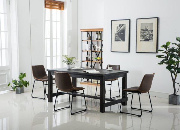English Elm Bronco Weathered Wood Rectangular Dining Set with Pu Leather Upholstered Chairs Antique Brown T2574S00381