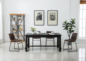 English Elm Bronco Weathered Wood Rectangular Dining Set with Pu Leather Upholstered Chairs Antique Brown T2574S00381