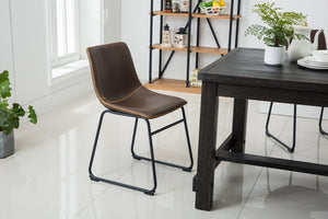 English Elm Bronco Weathered Wood Rectangular Dining Set with Pu Leather Upholstered Chairs Antique Brown T2574S00381