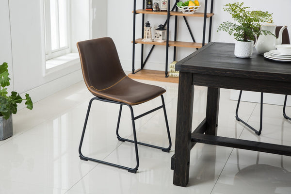 English Elm Bronco Weathered Wood Rectangular Dining Set with Pu Leather Upholstered Chairs Antique Brown T2574S00381