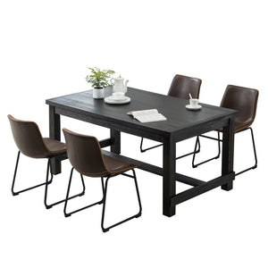 English Elm Bronco Weathered Wood Rectangular Dining Set with Pu Leather Upholstered Chairs Antique Brown T2574S00381
