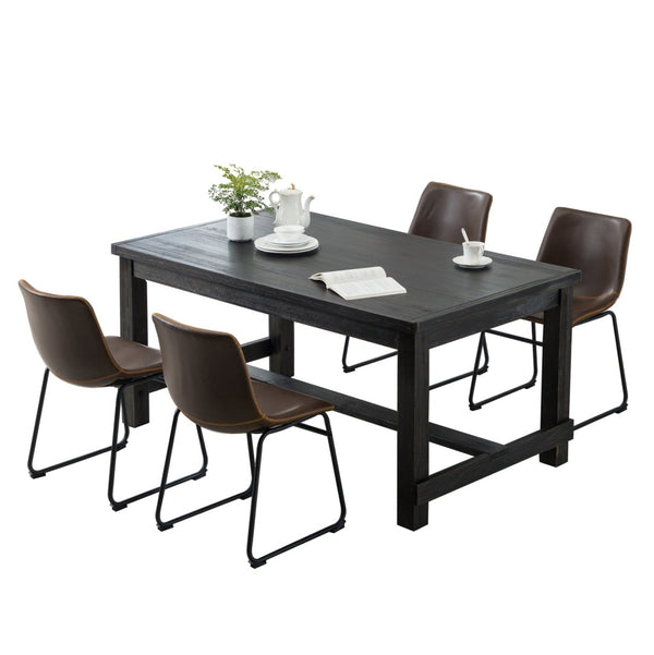 English Elm Bronco Weathered Wood Rectangular Dining Set with Pu Leather Upholstered Chairs Antique Brown T2574S00381