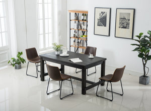 English Elm Bronco Weathered Wood Rectangular Dining Set with Pu Leather Upholstered Chairs Antique Brown T2574S00381