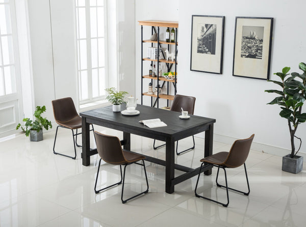 English Elm Bronco Weathered Wood Rectangular Dining Set with Pu Leather Upholstered Chairs Antique Brown T2574S00381