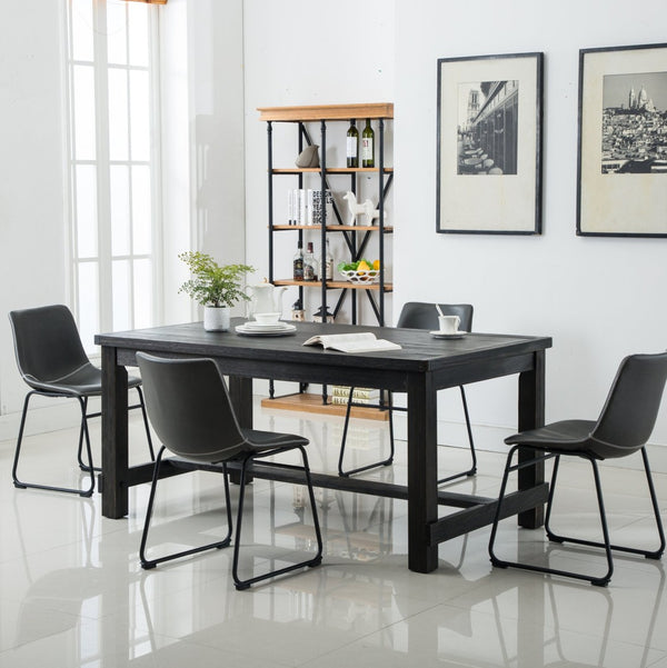 English Elm Bronco Weathered Wood Rectangular Dining Set with Pu Leather Upholstered Chairs Gray T2574S00382
