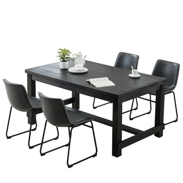 English Elm Bronco Weathered Wood Rectangular Dining Set with Pu Leather Upholstered Chairs Gray T2574S00382