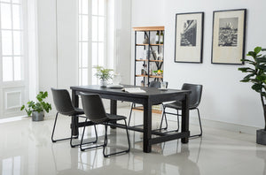 English Elm Bronco Weathered Wood Rectangular Dining Set with Pu Leather Upholstered Chairs Gray T2574S00382
