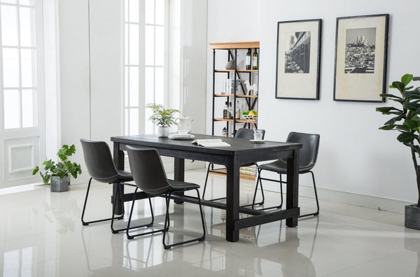 English Elm Bronco Weathered Wood Rectangular Dining Set with Pu Leather Upholstered Chairs Gray T2574S00382