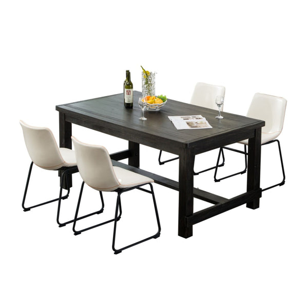 English Elm Bronco Weathered Wood Rectangular Dining Set with Pu Leather Upholstered Chairs White T2574S00383