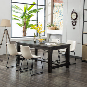 English Elm Bronco Weathered Wood Rectangular Dining Set with Pu Leather Upholstered Chairs White T2574S00383