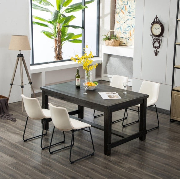English Elm Bronco Seven Piece Rustic Farmhouse Dining Set Solid Wood Table Six Faux Leather Chairs T2574S00384