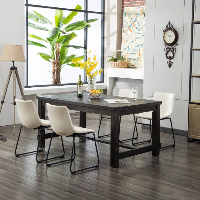 English Elm Bronco Seven Piece Rustic Farmhouse Dining Set Solid Wood Table Six Faux Leather Chairs T2574S00384