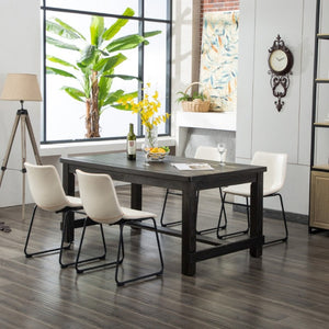 English Elm Bronco Seven Piece Rustic Farmhouse Dining Set Solid Wood Table Six Faux Leather Chairs T2574S00384