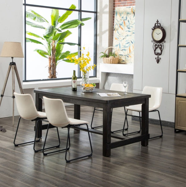 English Elm Bronco Seven Piece Rustic Farmhouse Dining Set Solid Wood Table Six Faux Leather Chairs T2574S00384