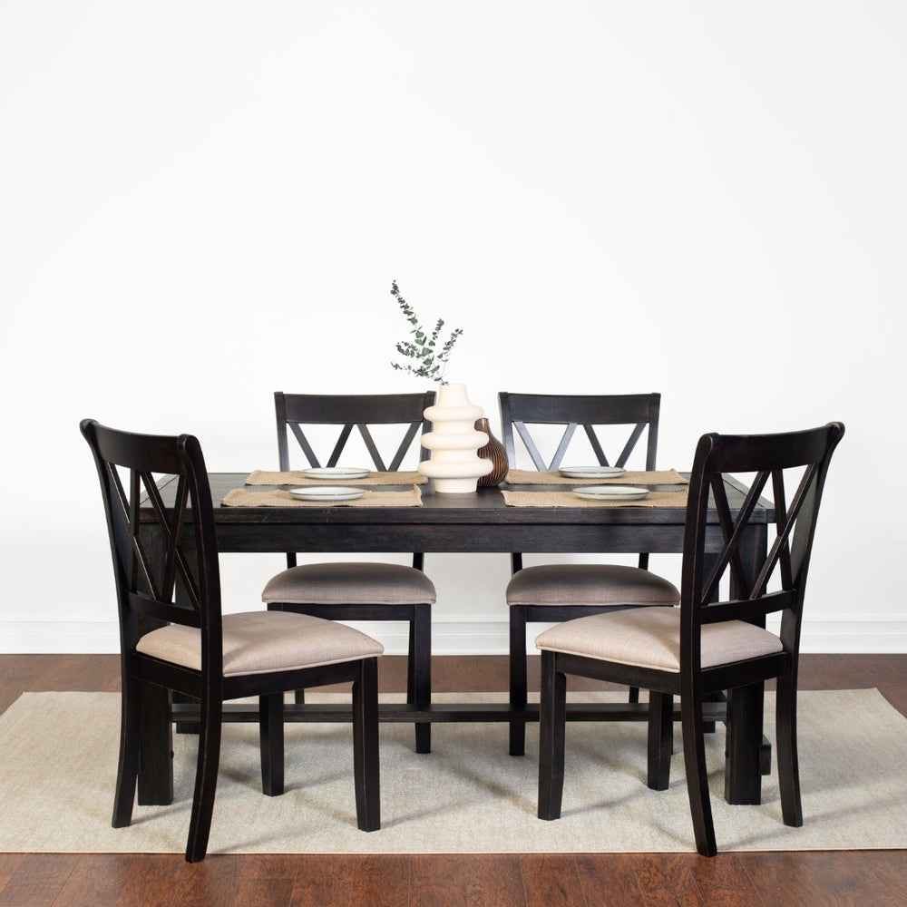 English Elm Hensfield 5 Piece Rectangular Dining Set with Cross Back Chairs and Linen Seats T2574S00385