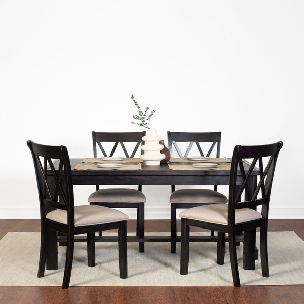 English Elm Hensfield 5 Piece Rectangular Dining Set with Cross Back Chairs and Linen Seats T2574S00385