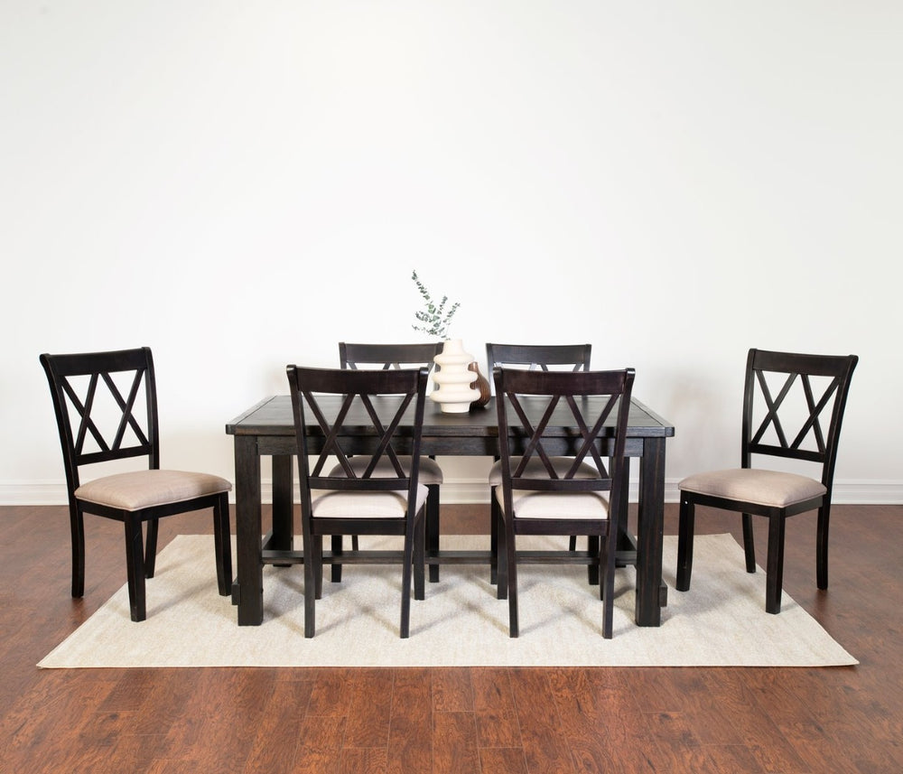 English Elm Hensfield Solid Wood Rectangular Dining Set with Six Cross-back Linen Seat Chairs T2574S00386