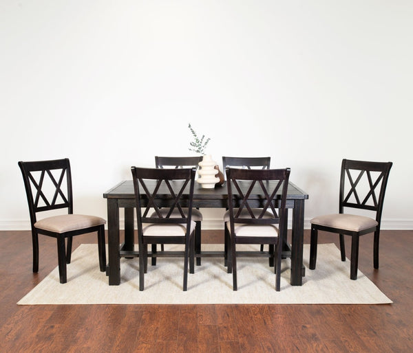 English Elm Hensfield Solid Wood Rectangular Dining Set with Six Cross-back Linen Seat Chairs T2574S00386