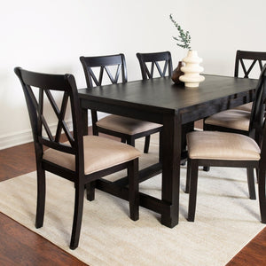 English Elm Hensfield Solid Wood Rectangular Dining Set with Six Cross-back Linen Seat Chairs T2574S00386