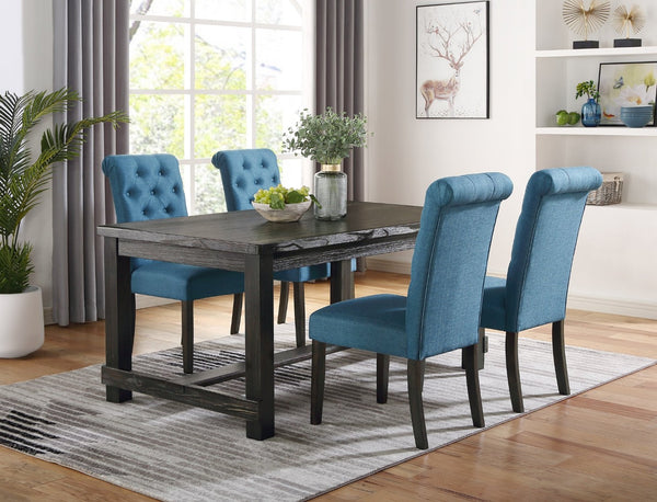 English Elm Leviton Rectangular Dining Set Solid Wood Table and Four Tufted Upholstered Chairs Blue T2574S00387