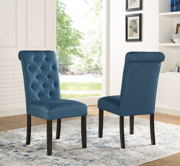 English Elm Leviton Rectangular Dining Set Solid Wood Table and Four Tufted Upholstered Chairs Blue T2574S00387