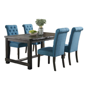 English Elm Leviton Rectangular Dining Set Solid Wood Table and Four Tufted Upholstered Chairs Blue T2574S00387