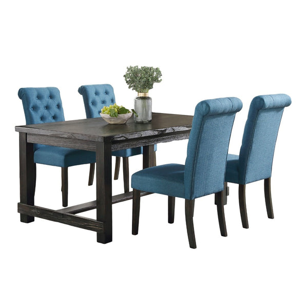 English Elm Leviton Rectangular Dining Set Solid Wood Table and Four Tufted Upholstered Chairs Blue T2574S00387