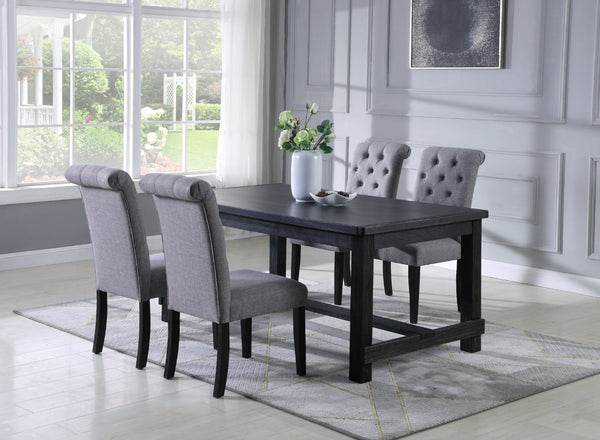 English Elm Leviton Rectangular Dining Set Solid Wood Table and Four Tufted Upholstered Chairs Gray T2574S00388