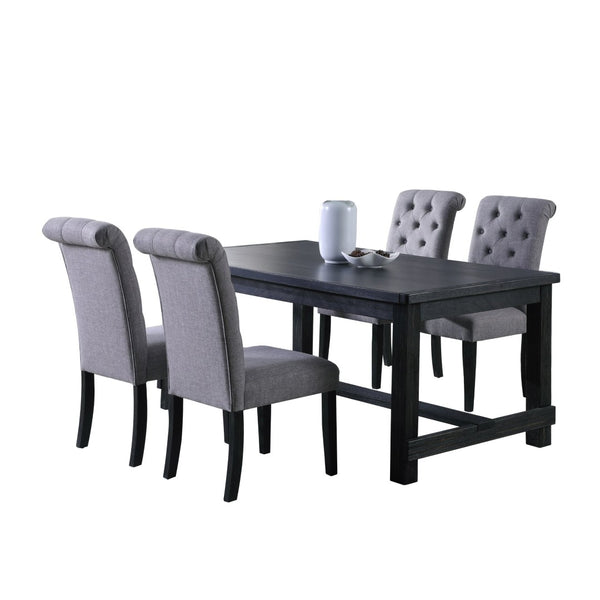 English Elm Leviton Rectangular Dining Set Solid Wood Table and Four Tufted Upholstered Chairs Gray T2574S00388