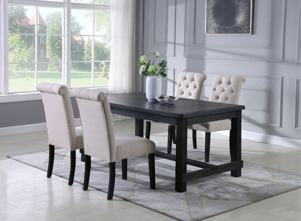 English Elm Leviton Rectangular Dining Set Solid Wood Table and Four Tufted Upholstered Chairs Tan T2574S00390