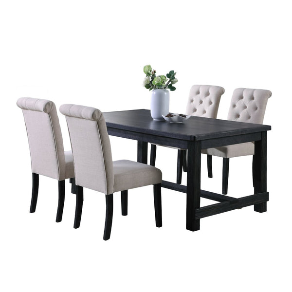 English Elm Leviton Rectangular Dining Set Solid Wood Table and Four Tufted Upholstered Chairs Tan T2574S00390