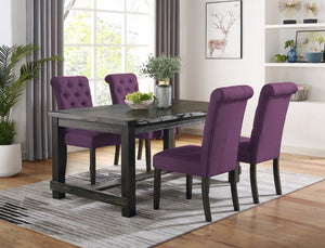 English Elm Leviton Six Seat Solid Wood Dining Set Distressed Antique Black Button Tufted Chairs T2574S00393