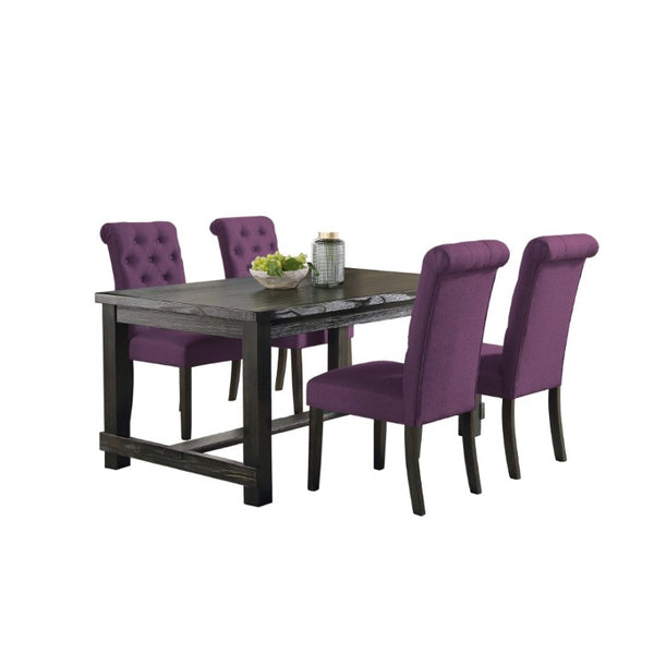 English Elm Leviton Six Seat Solid Wood Dining Set Distressed Antique Black Button Tufted Chairs T2574S00393