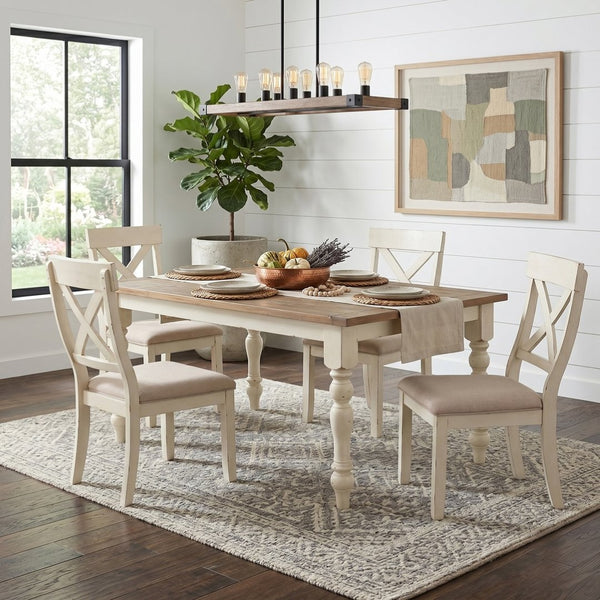 English Elm Prato Farmhouse Seven Piece Dining Set with Rubberwood Cross Back Chairs Two Tone T2574S00395