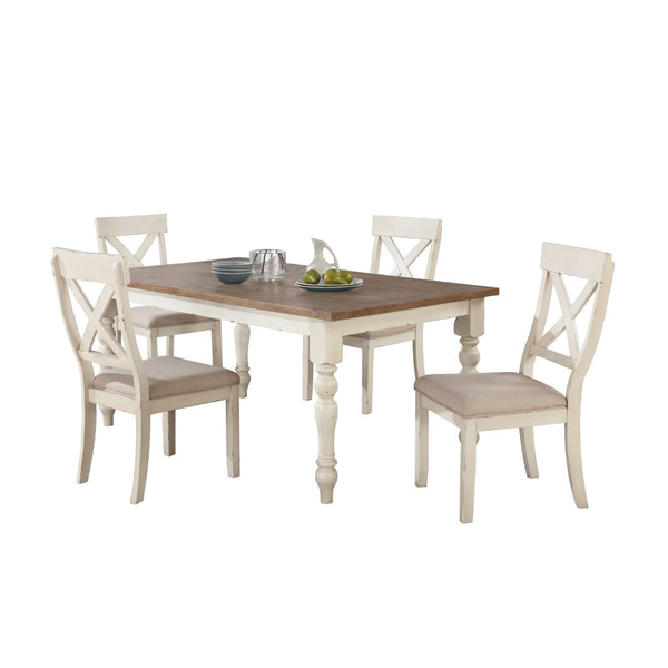 English Elm Prato Farmhouse Seven Piece Dining Set with Rubberwood Cross Back Chairs Two Tone T2574S00395