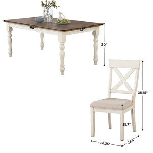 English Elm Prato Farmhouse Seven Piece Dining Set with Rubberwood Cross Back Chairs Two Tone T2574S00395